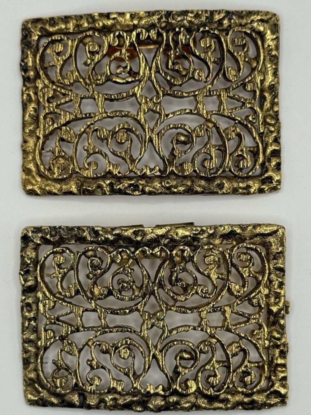 Vintage Ornate Filigree Rectangular Metal Shoe Clips SIGNED